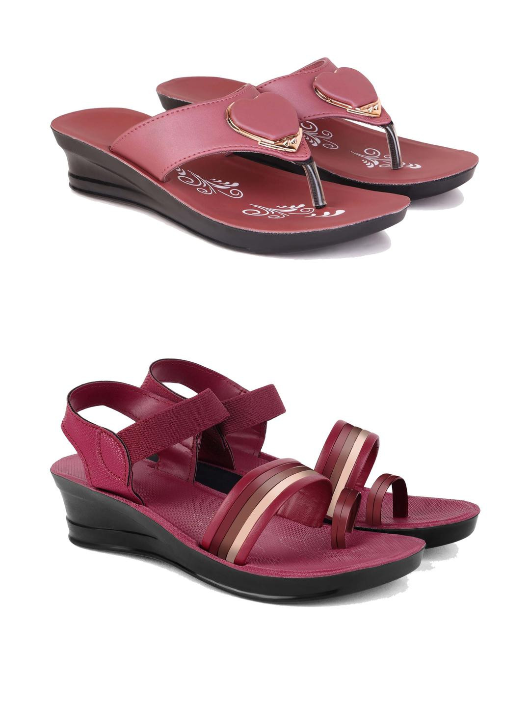 DRACKFOOT Women Pack of 2 Wedge Sandals