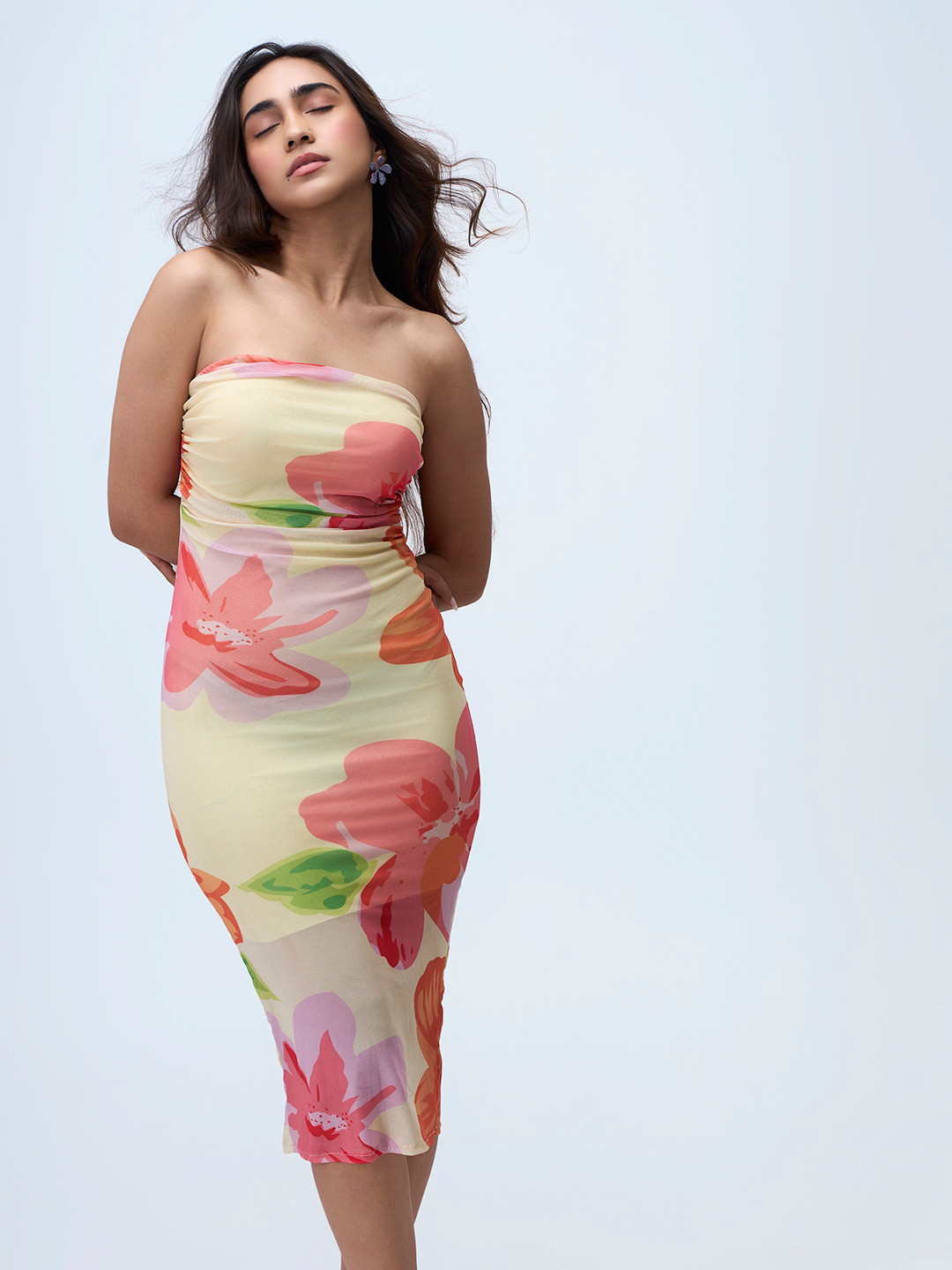 COLOR CAPITAL Women Floral Print Strapless Sheath Dress