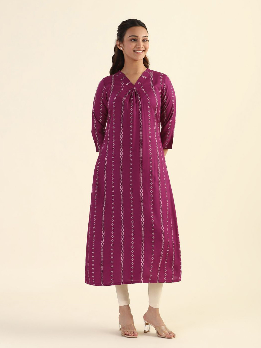HAY Women Woven Design V-Neck A-Line Kurta