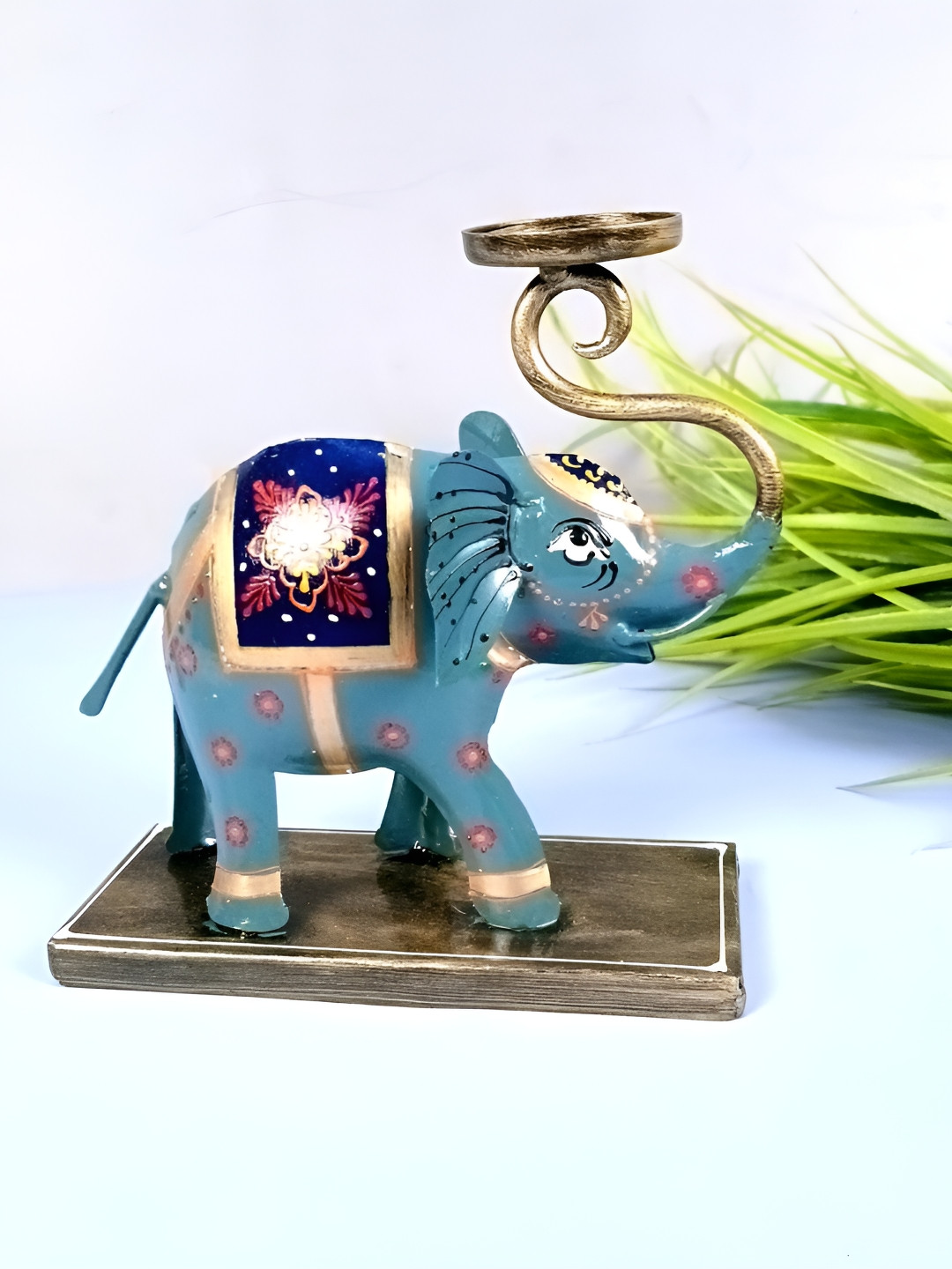 apka mart Blue & Gold-Toned Candle Holder