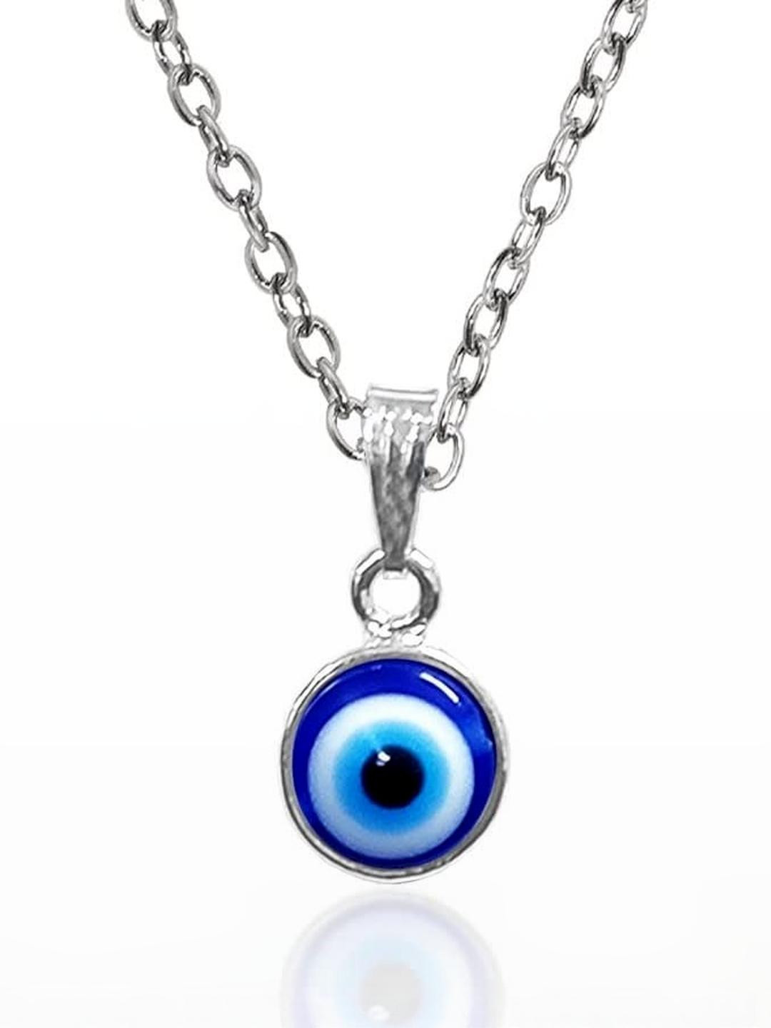 Inites Stainless Steel Silver-Plated Evil Eye Circular Shaped Pendant With Chain
