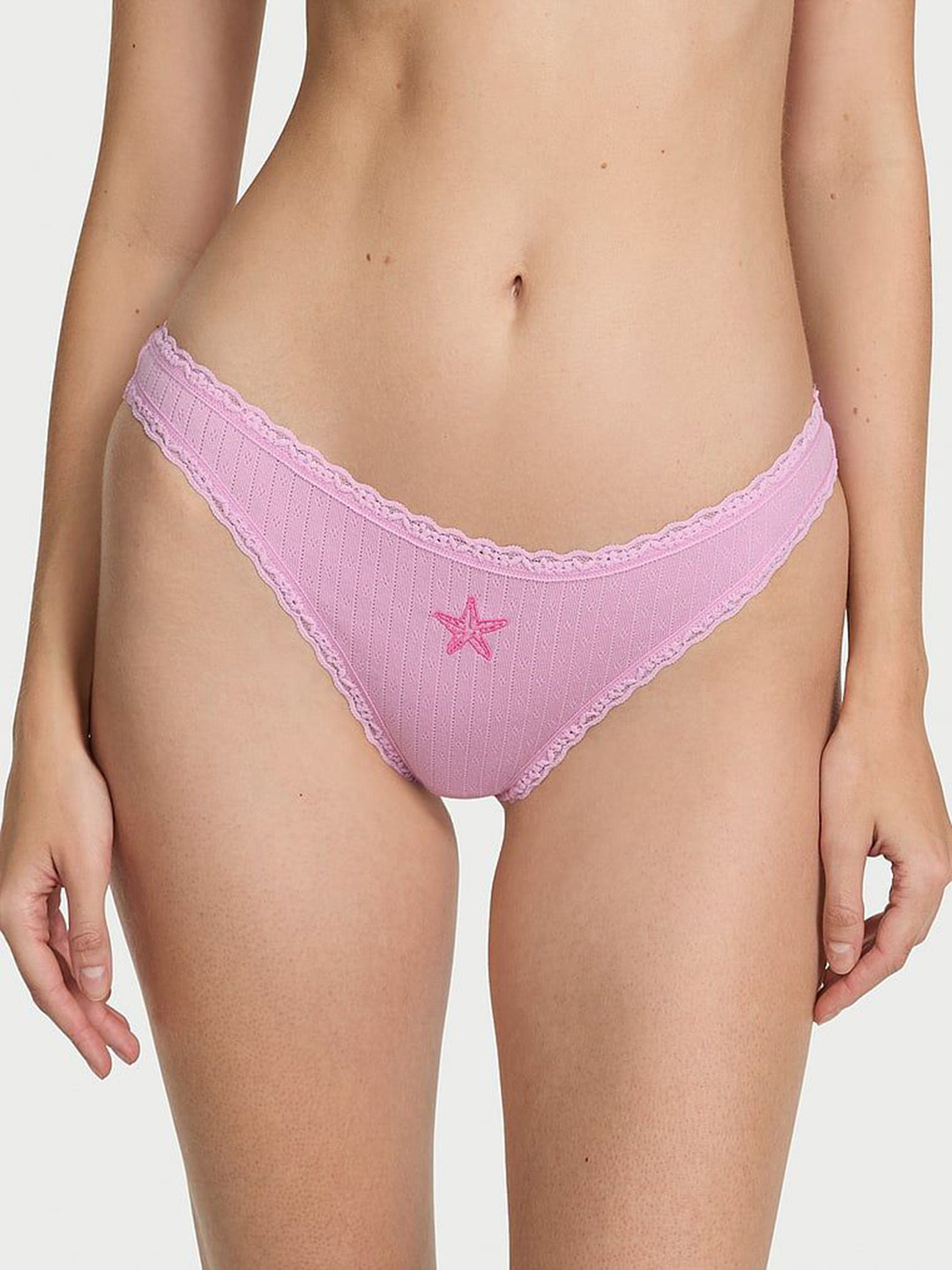Victoria's Secret Self-Designed Pointelle Lace-Trim Stretchable Thong Briefs 1126536878IK