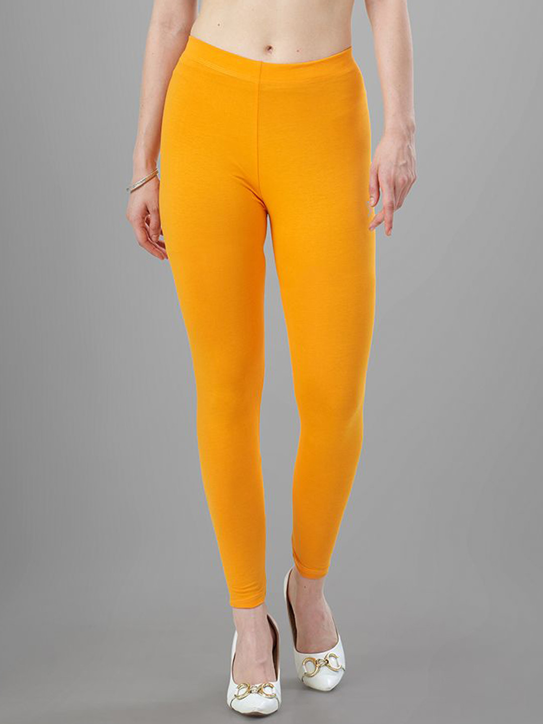 TITTLI Women Cotton Lycra Gold Bio-Wash Mid-Rise Ankle Fit Leggings