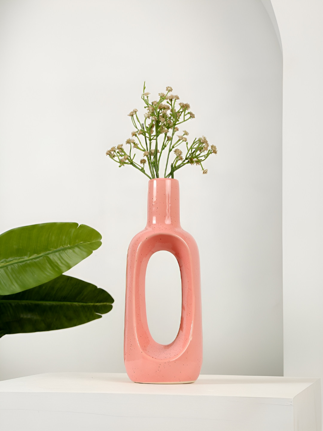 Arrabi Pink Textured Ceramic Stoneware Gloss Vase