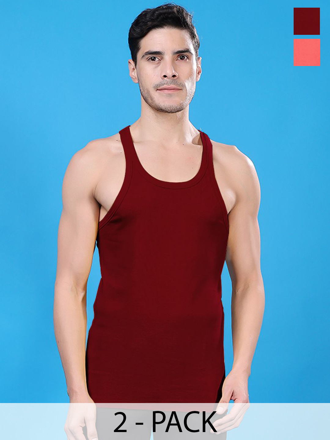 Friskers Pack Of 2 Pure Cotton Round Neck Gym Vests 290525CA-14-15