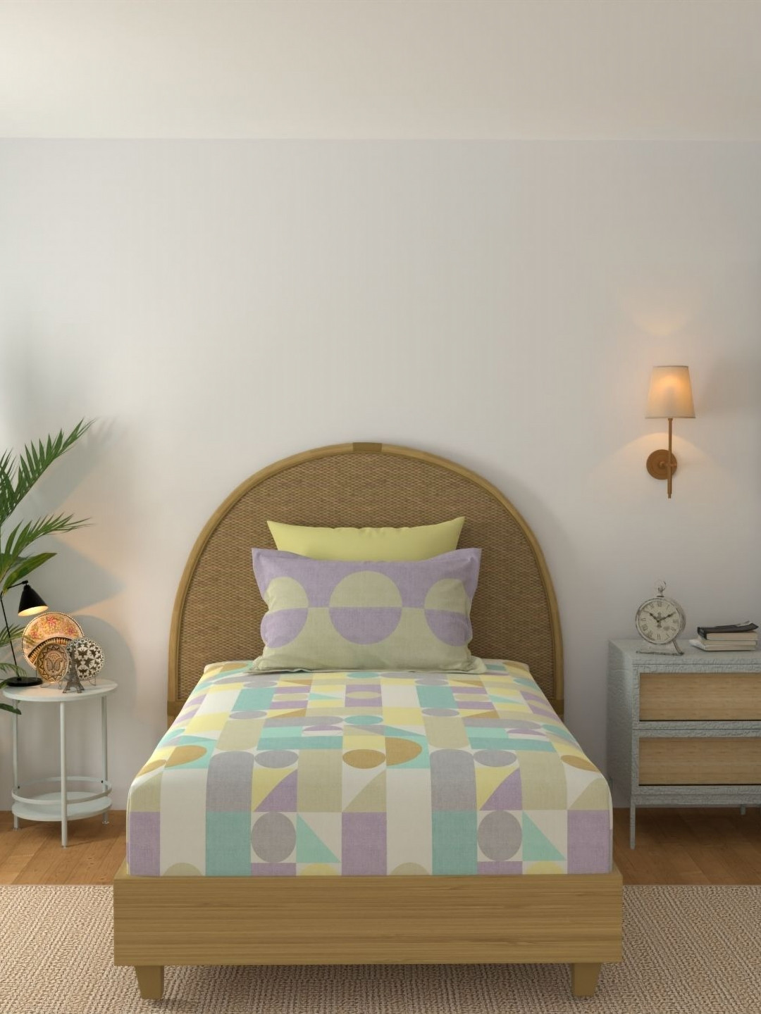 STELLAR HOME Legacy Green & Purple 140 TC Single Cotton Bedsheet Set 1.50 m x 2.24 m