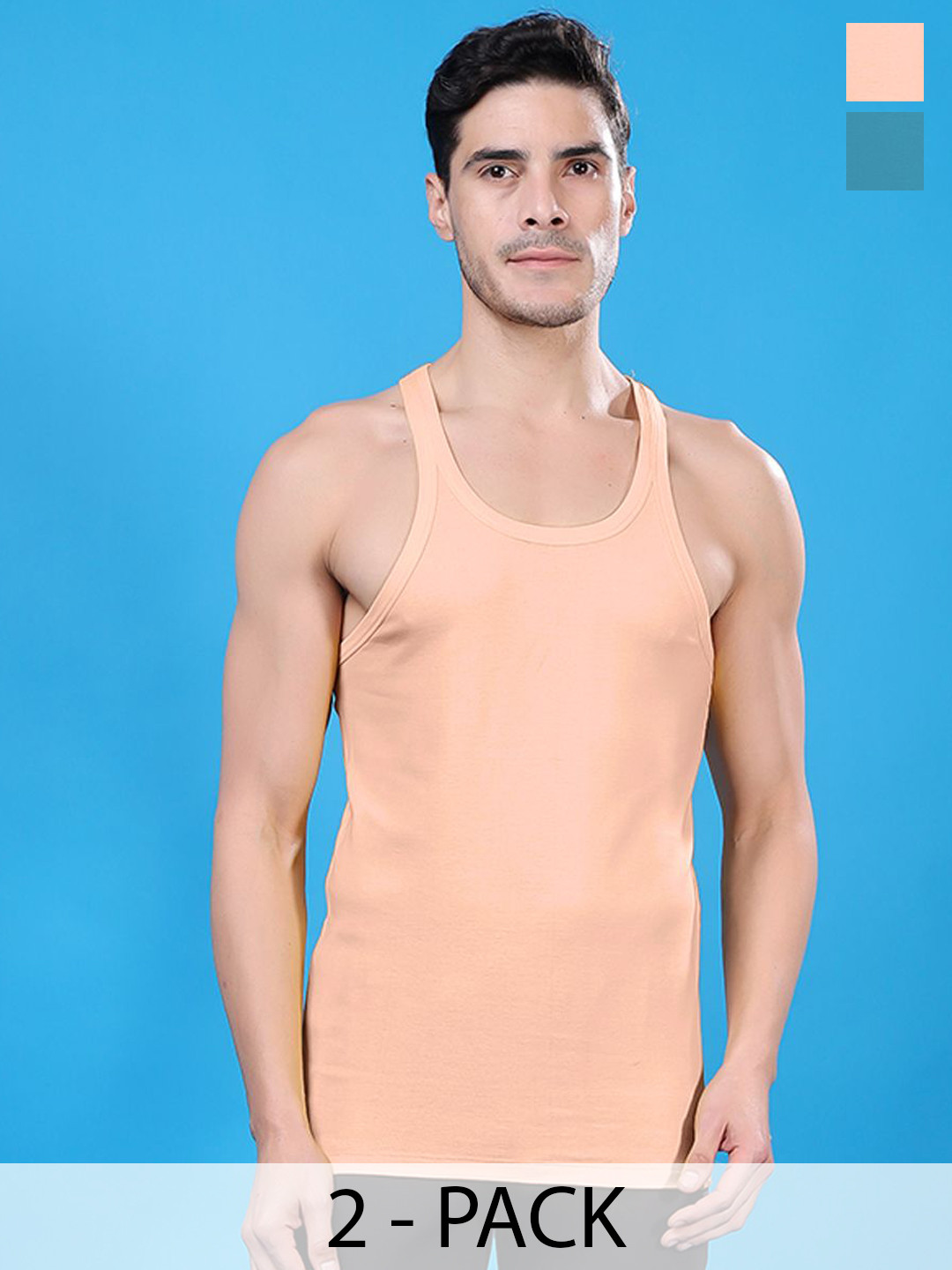 Friskers Pack Of 2 Pure Cotton Round Neck Gym Vests 290525CA-20-32