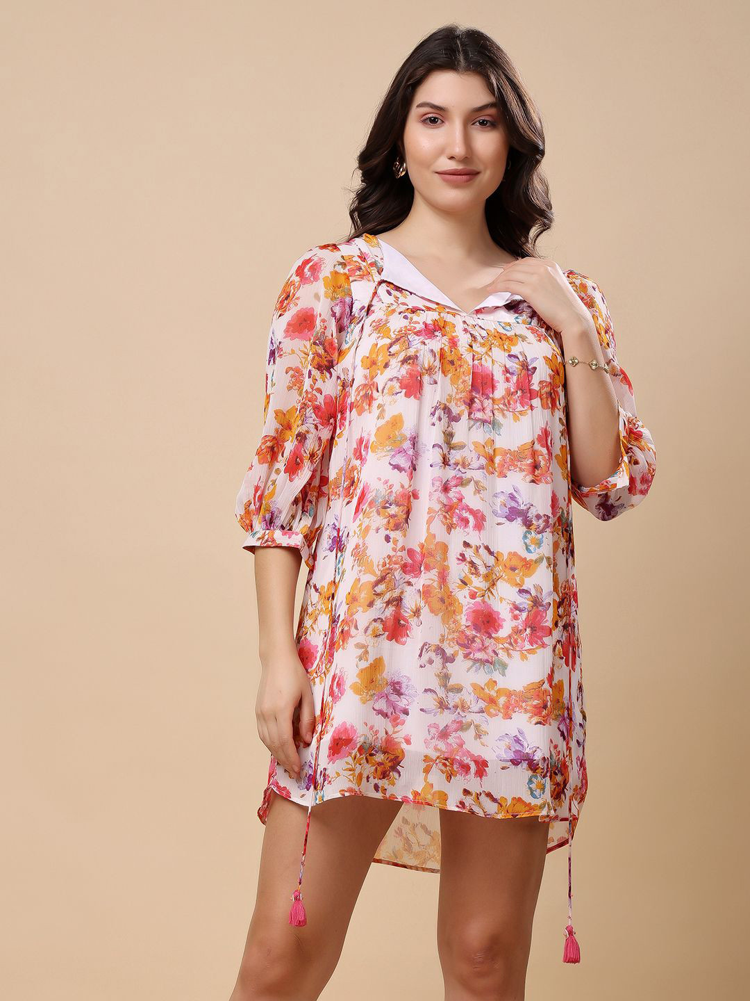 T TRYON ULTIMATE Women Floral Print Chiffon Fit & Flare Dress