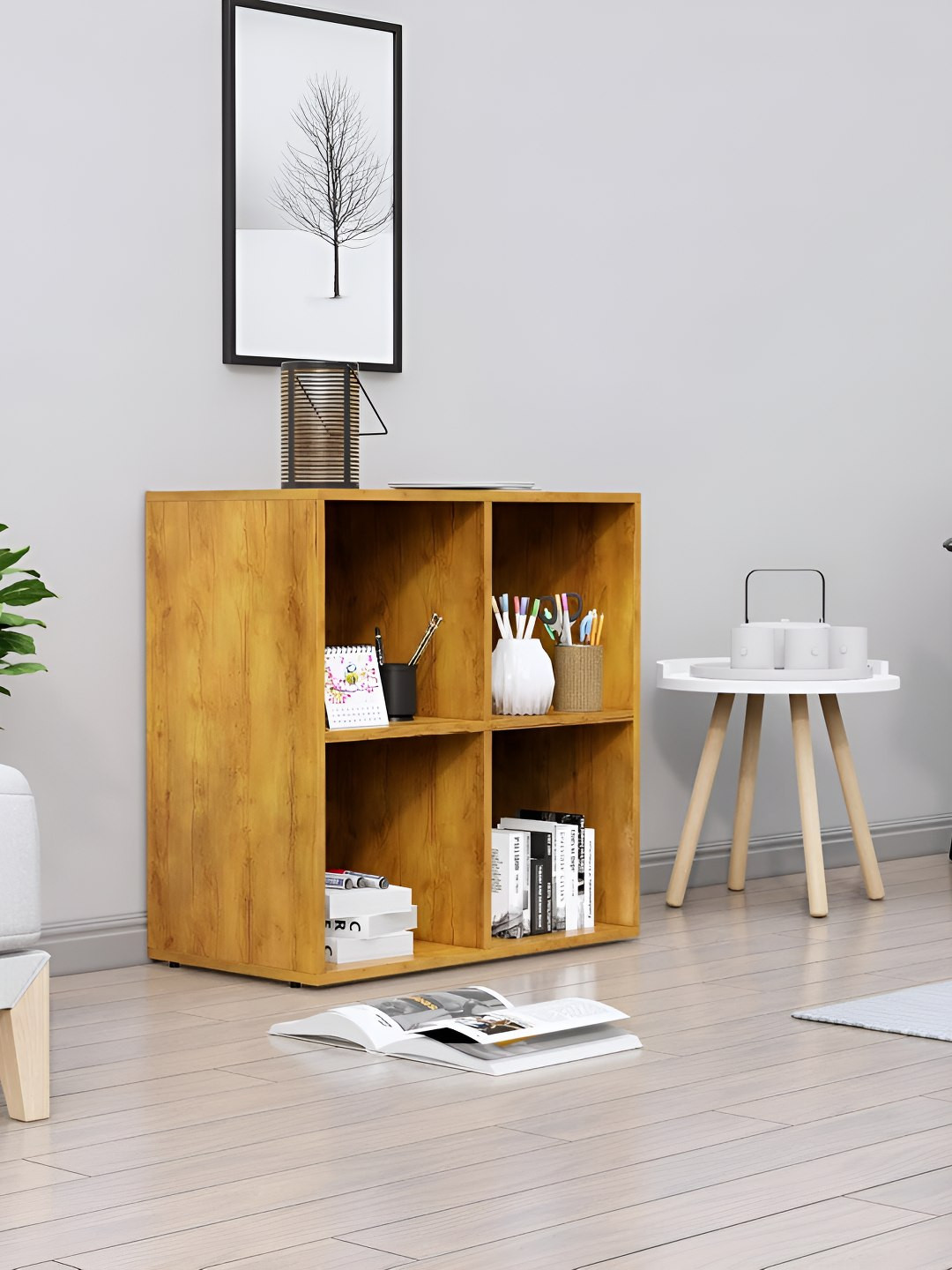 HEXA RED Beige Wooden Book Shelf