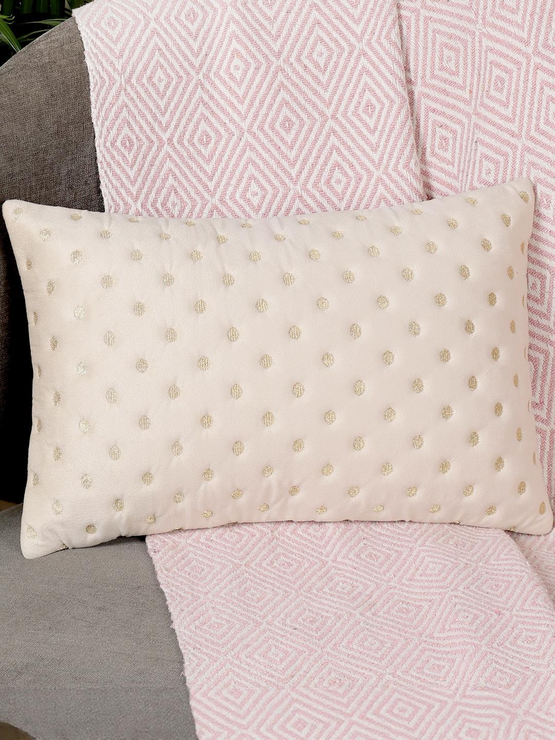 MONKDECOR Polka Dots Velvet Washable 5 Pcs Embroidered Rectangle Cushion Covers -12x18In