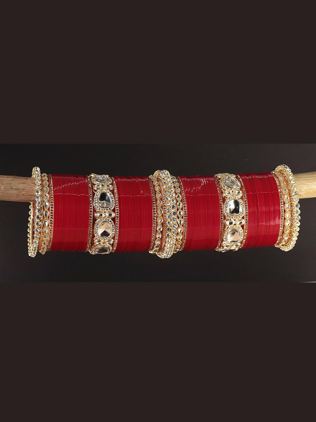 ZULKA Metal Bangles Gold Chuda Set For Bridal Women With Zircon Diamond Set of 70