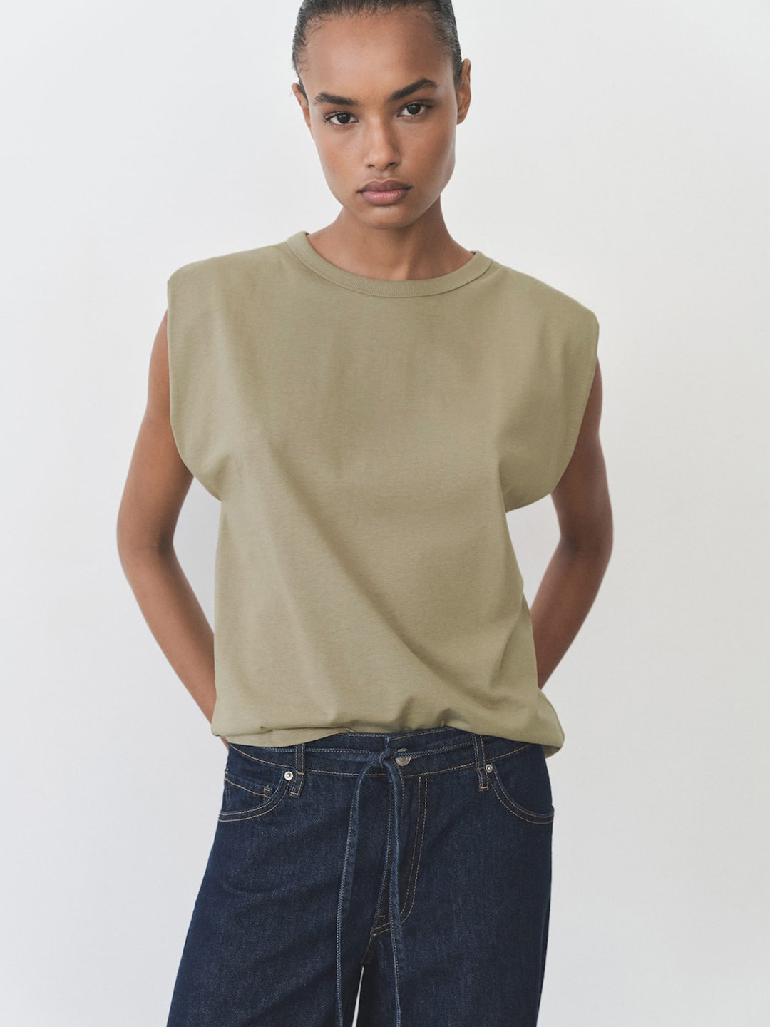 MANGO Power Shoulders Pure Cotton Regular Fit T-shirt