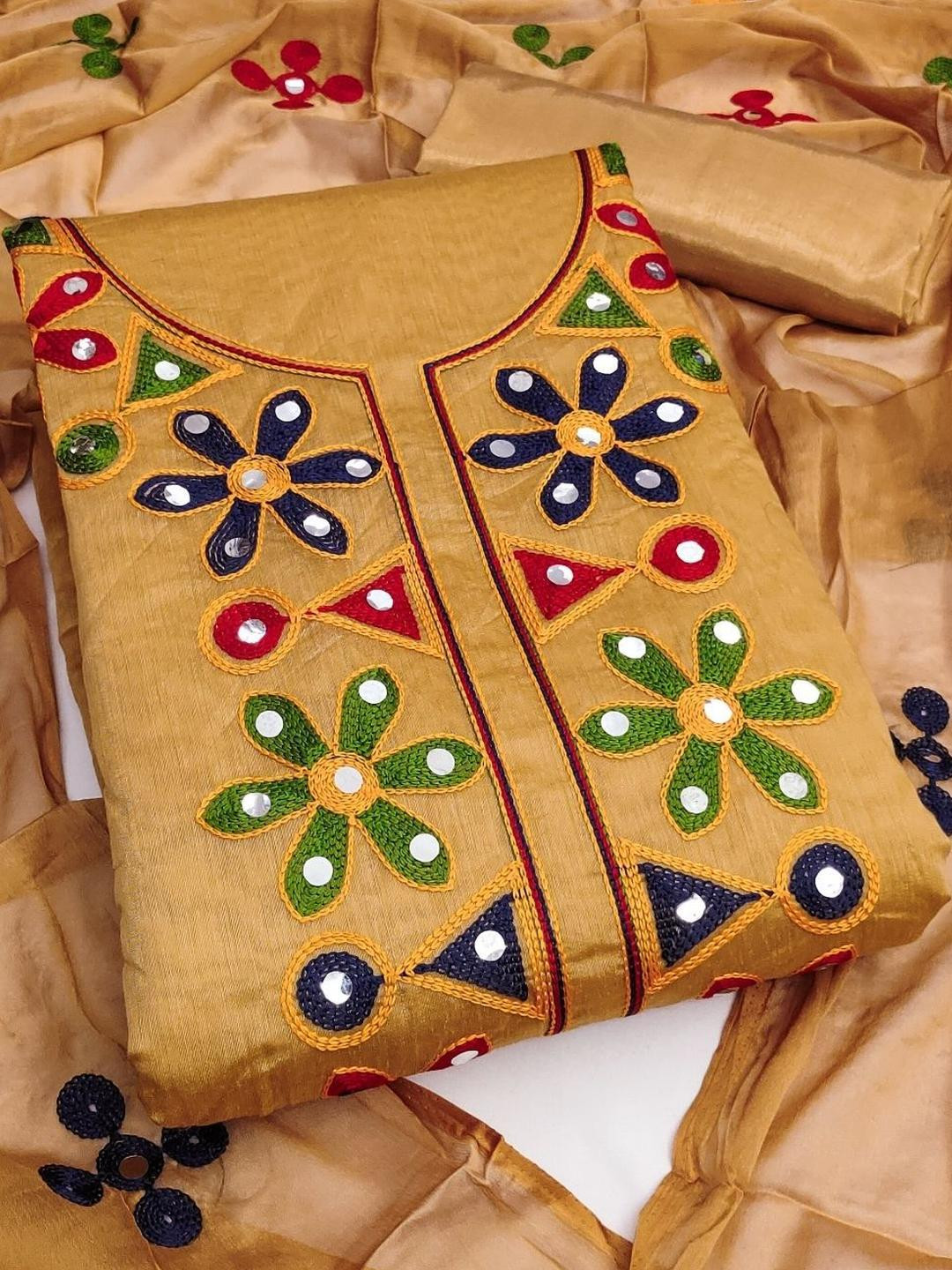 KALINI Gold Toned Embroidered Unstitched Dress Material