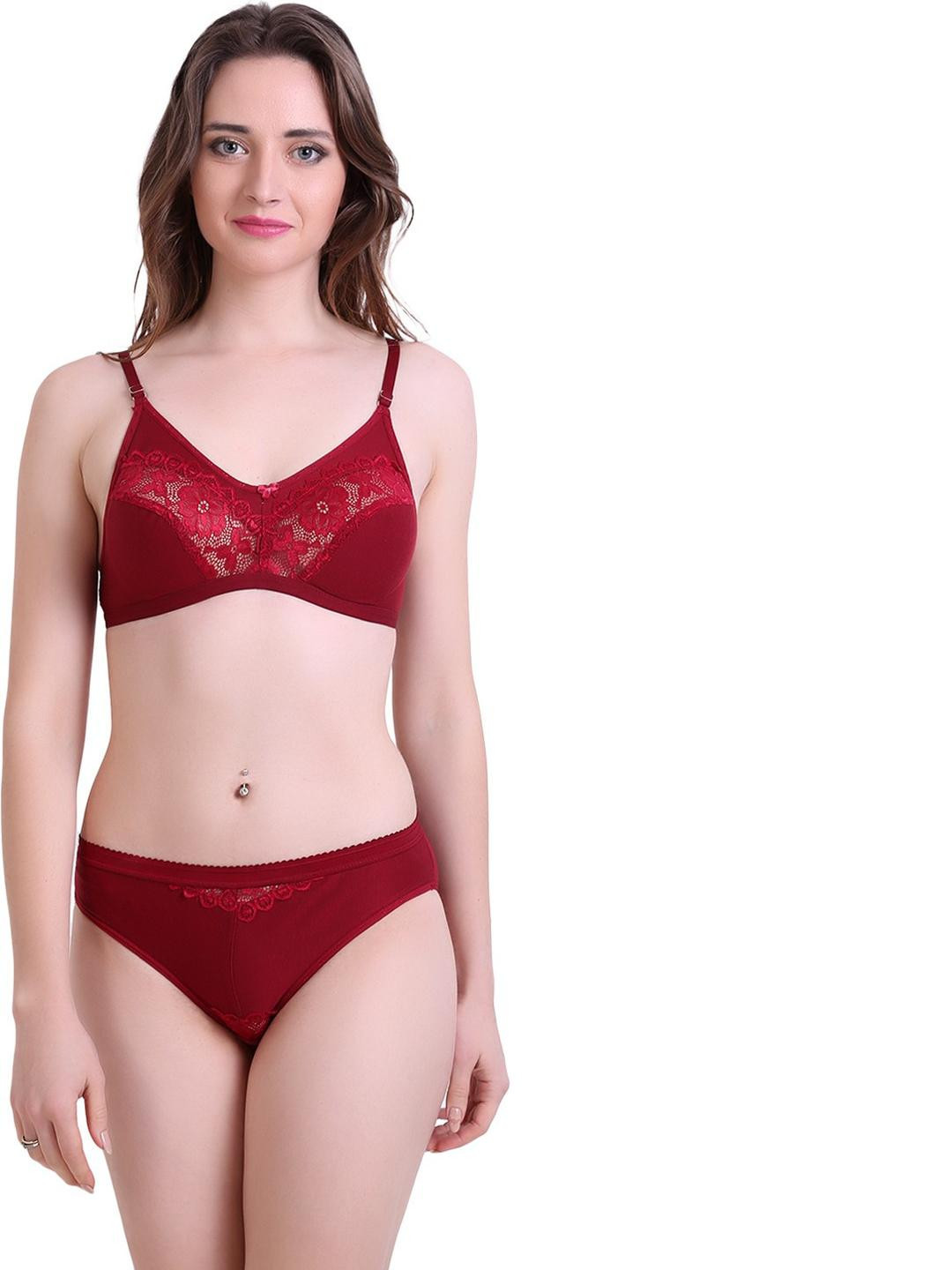 TACE Maroon Cotton Underwired Non Padded Lingerie Set