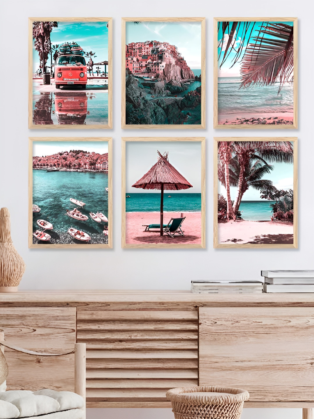 Kotart Brown & Blue 6 Pieces Wooden Abstract Wall Arts