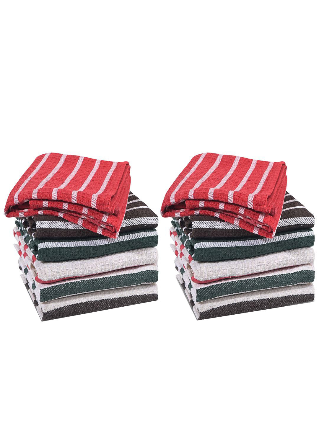 Kuber Industries Red & Black 12 Pieces Reusable Cotton Kitchen Cleaning Towels