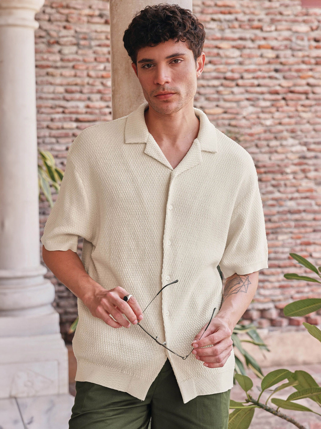 PRIMAL GRAY Flat Structure Men Pure Cotton Relaxed Fit Casual Shirt