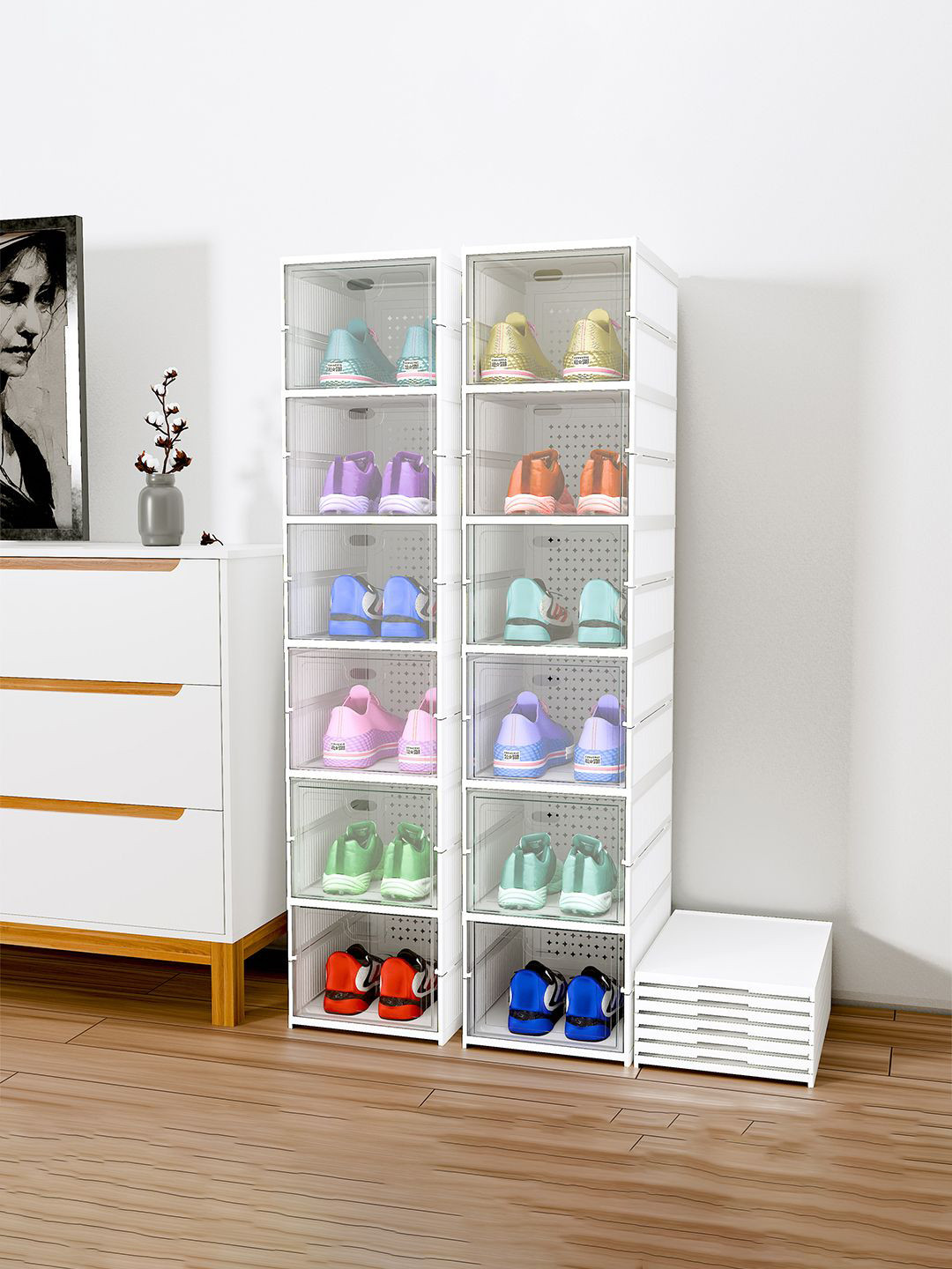 Kuber Industries 2-Pcs White Foldable 6-Tier Shoe Rack