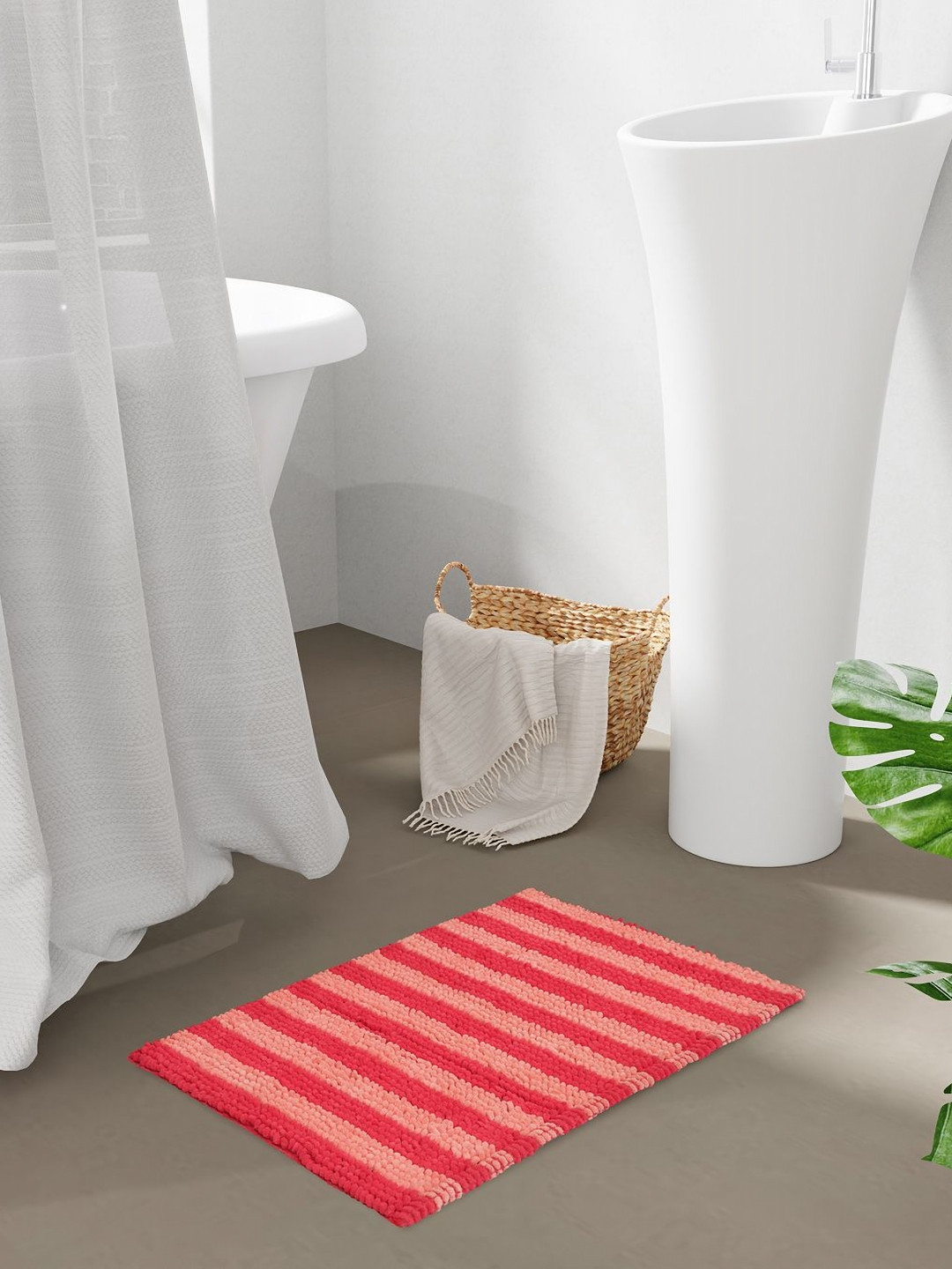 STELLAR HOME Maimi Peach-Coloured & Pink Textured 1500 GSM BathRugs