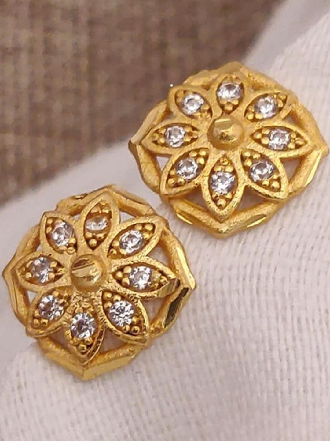 RACHANA FASHION Gold-Plated American Diamond Floral Studs