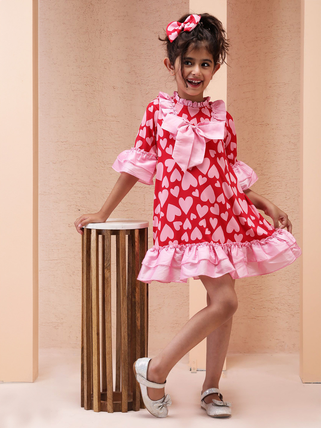 Foreverkidz Floral Printed Candy Crush Frilled Bell Sleeves Tunic Dress