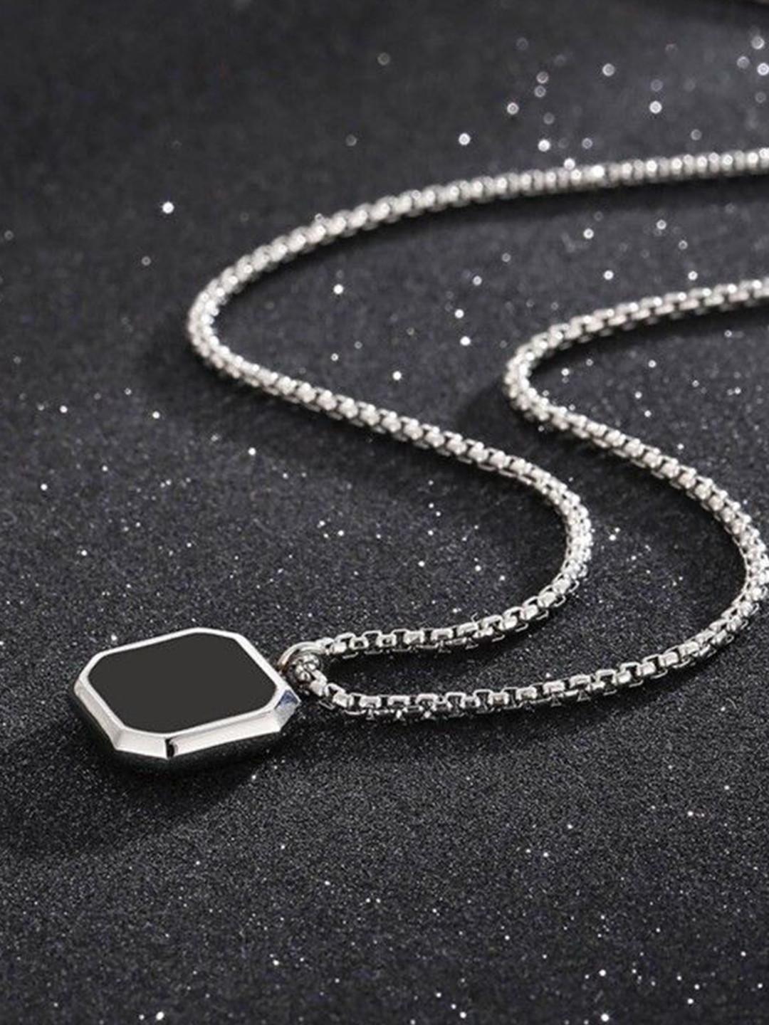 P. R. PRINTS Men Silver-Plated Stone Studded Square Pendant With Chain