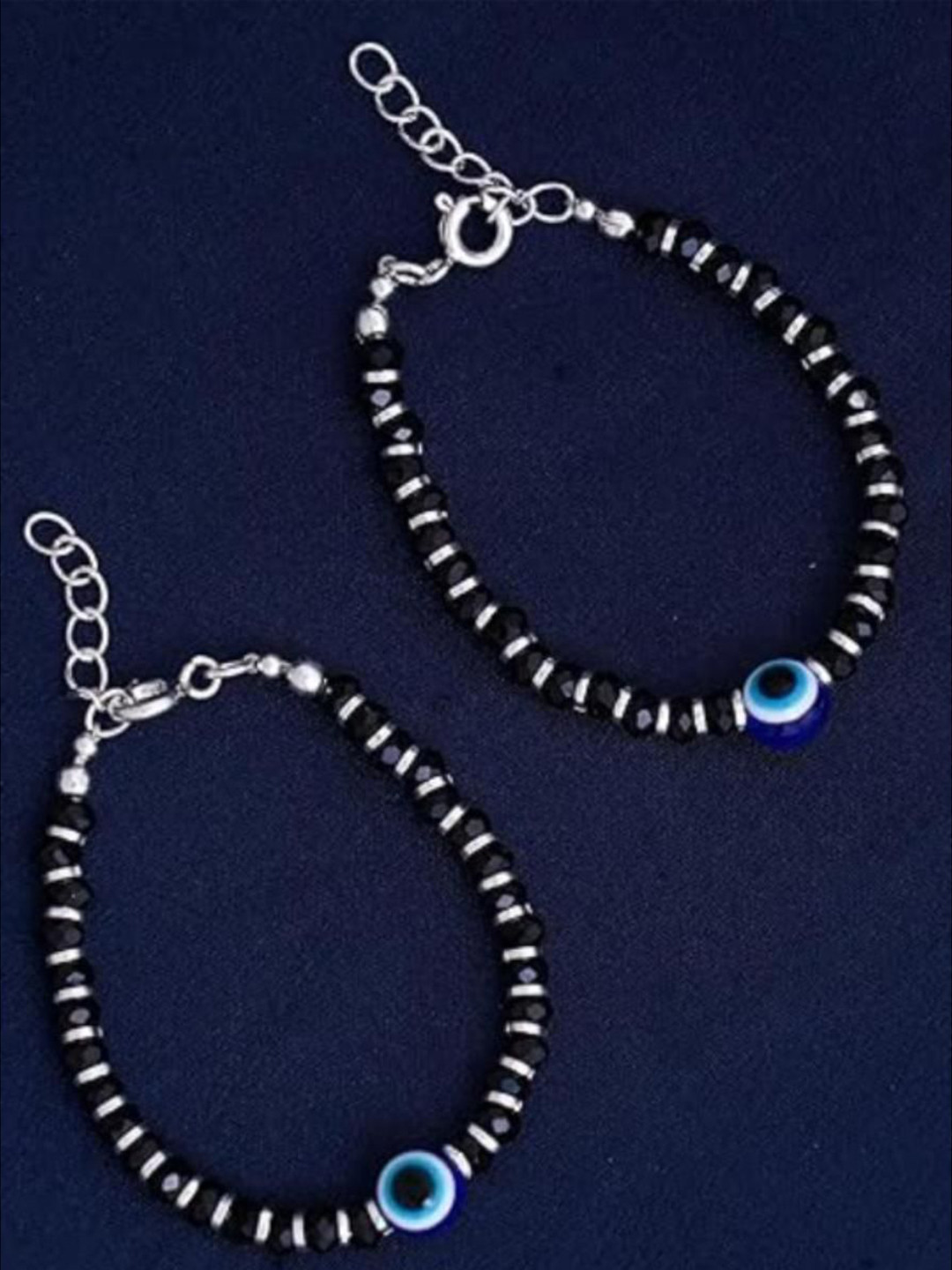 DN ENTERPRISES Unisex Set Of 2 Sterling Silver BArtificial Beaded Link Bracelets