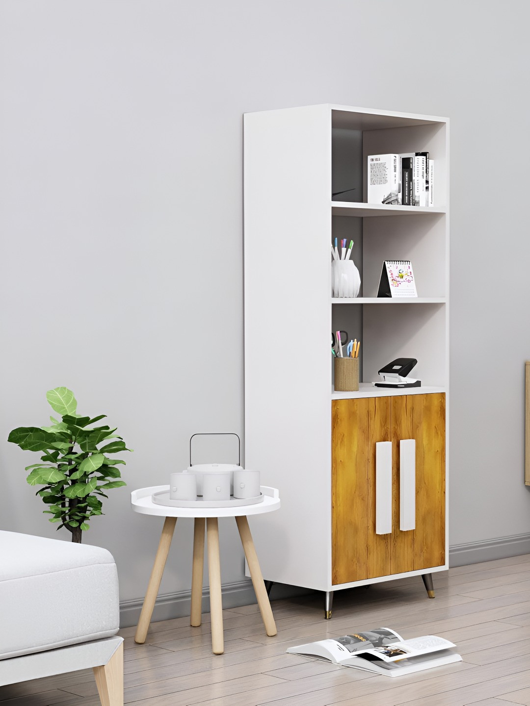 HEXA RED Beige & White Wooden Book Shelf