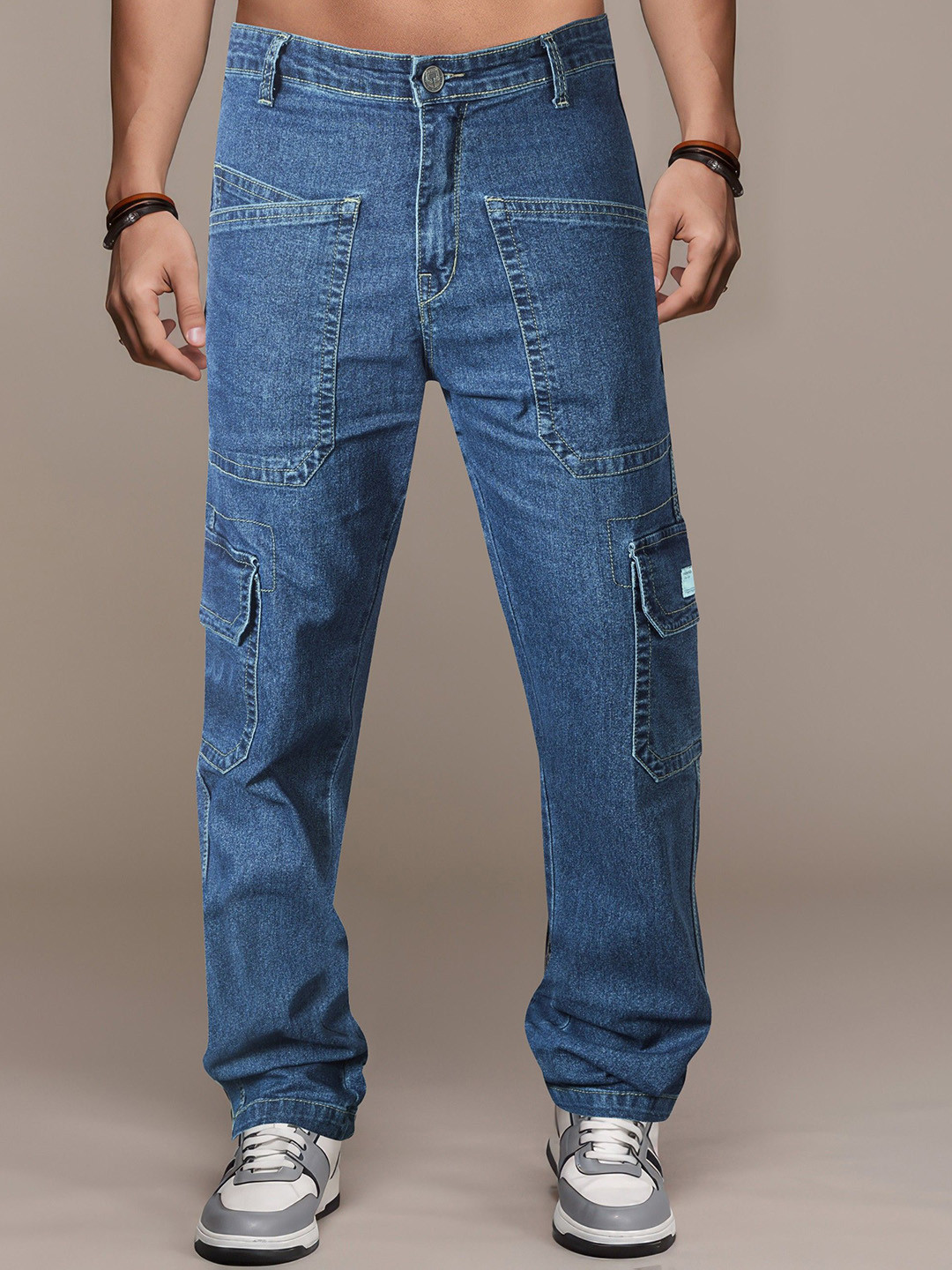 RIG BONE Men Loose Relaxed Fit Mid-Rise Clean Look Cargo Styles Cotton Jeans