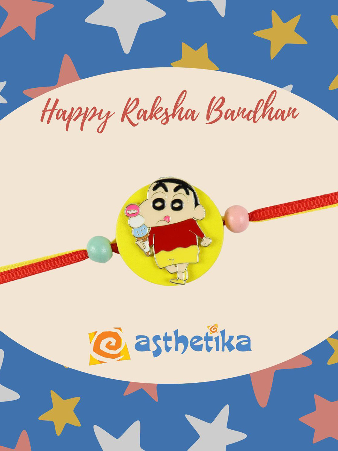 Asthetika Shin Chan Kids Thread Bracelet Rakhi With Roli Chawal