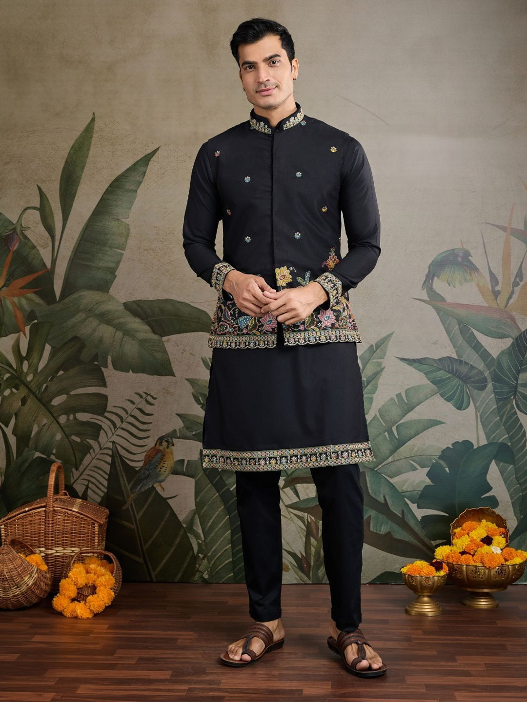 ODETTE Embroidered Stitched Thread Work Kurta With Jacket