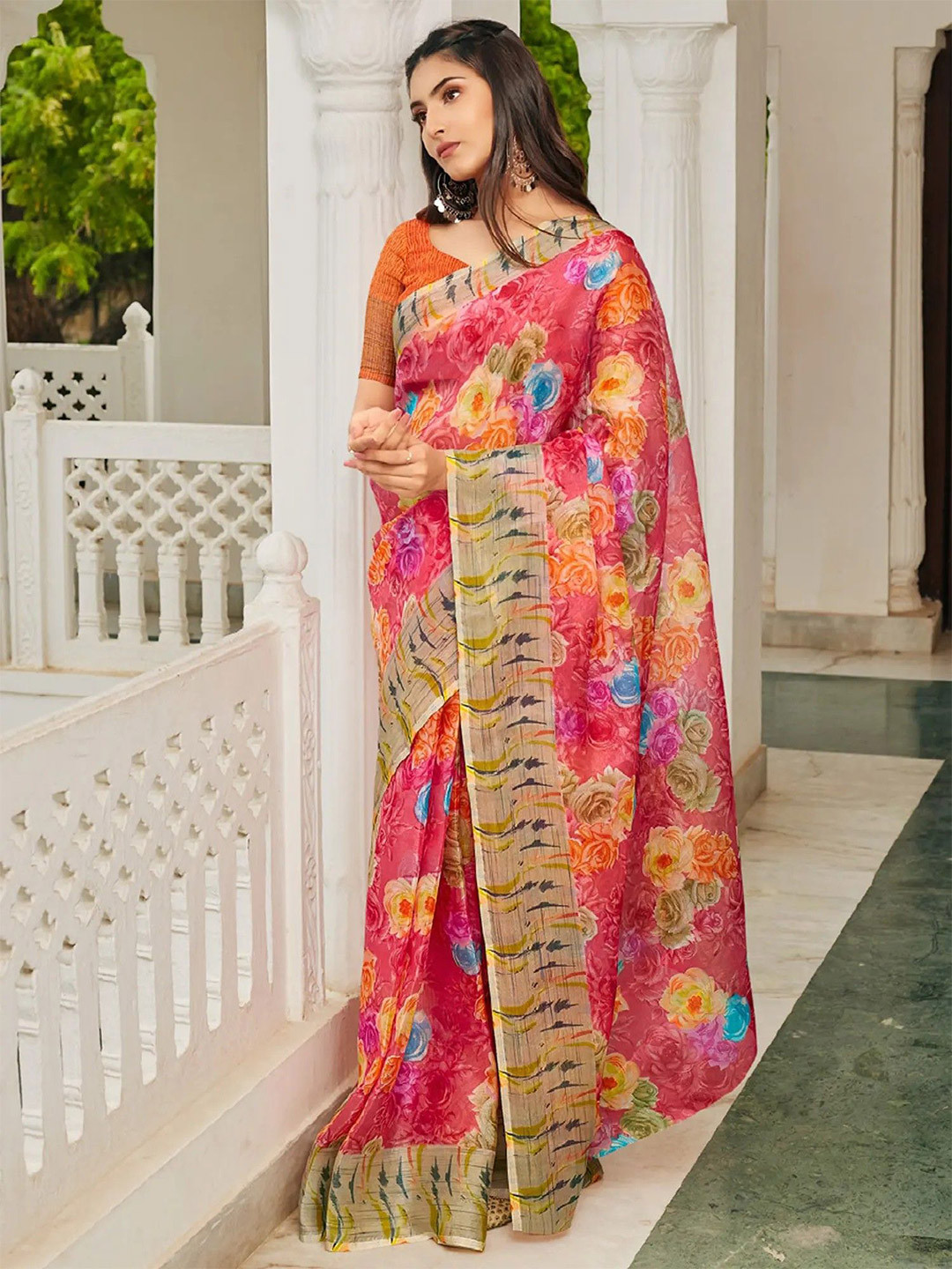 Exotic India Floral Organza Saree