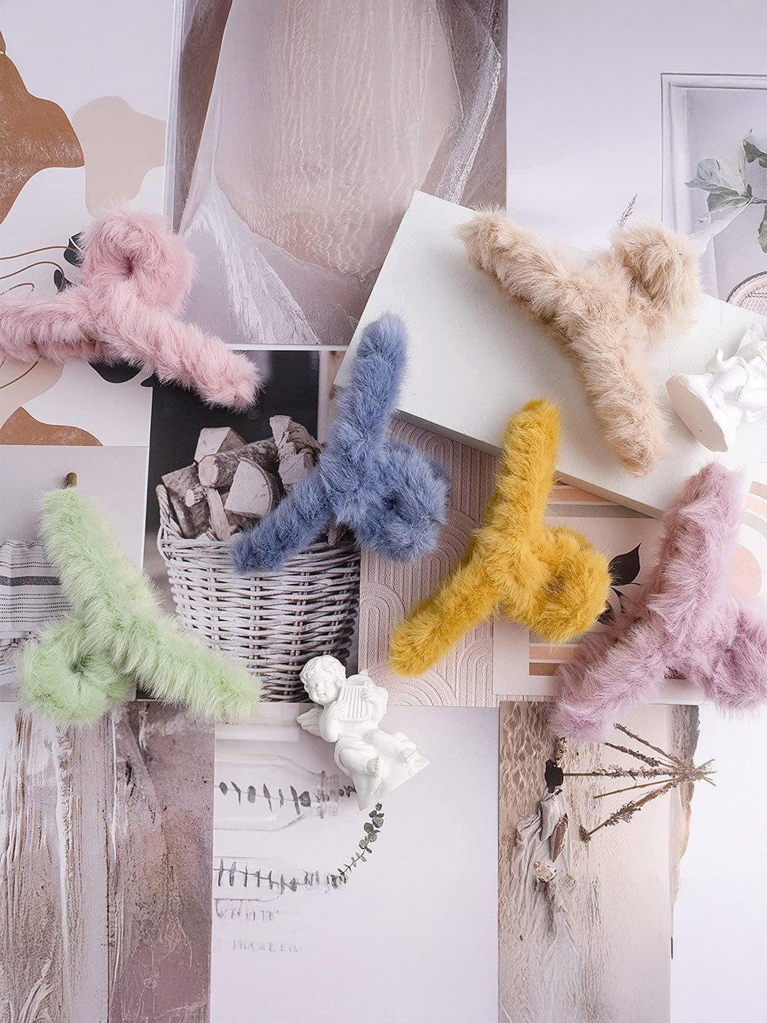 DN ENTERPRISES Women Set of 3 Fur Claw Clip