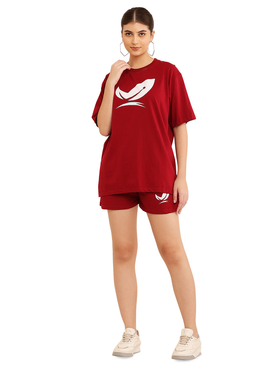 PRIYA POINT Printed Pure Cotton Tshirt With Shorts Co-Ords