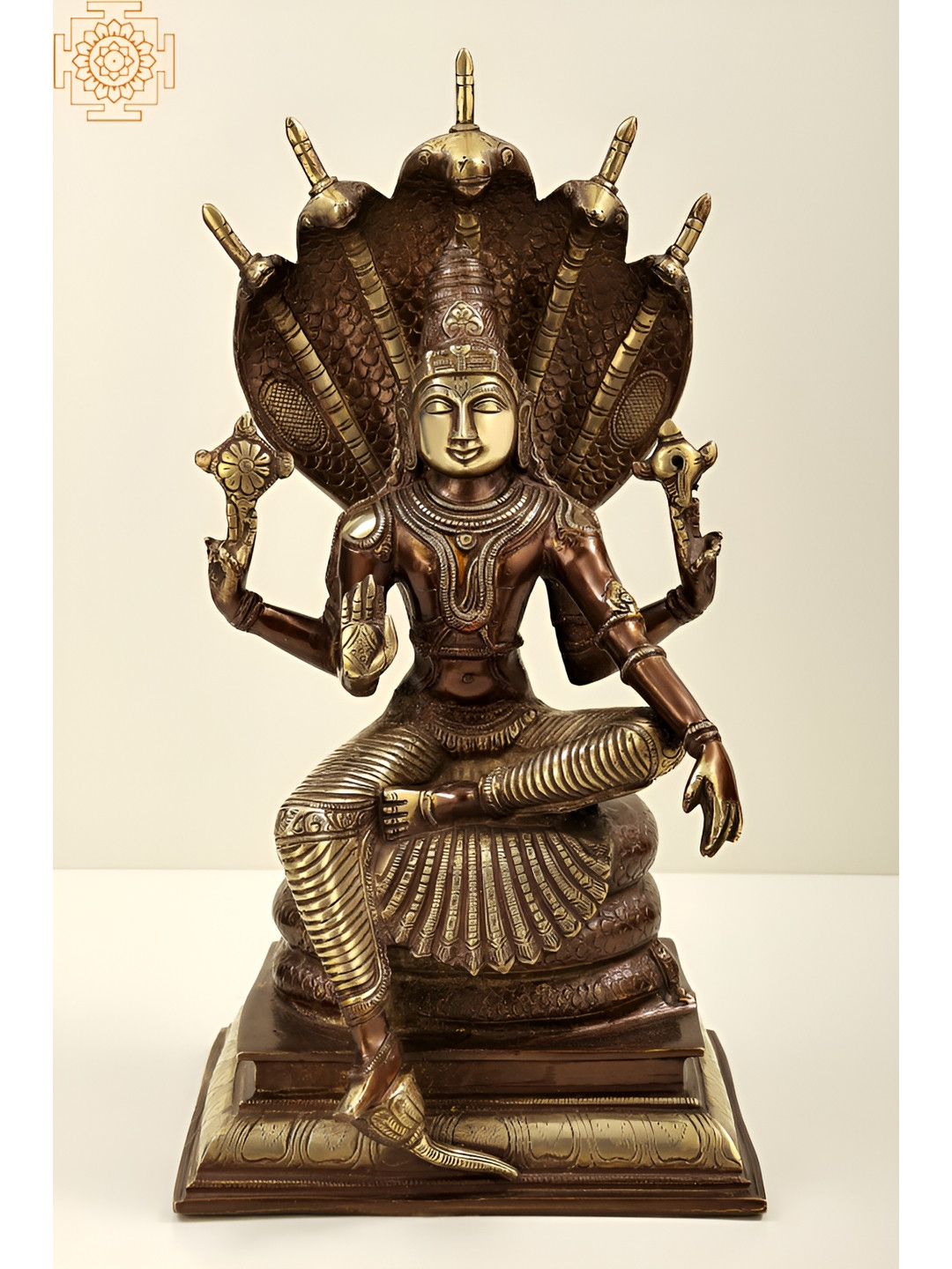 Exotic India Brown Lord Vishnu Seated On Sheshanaga Religious Idol Showpiece
