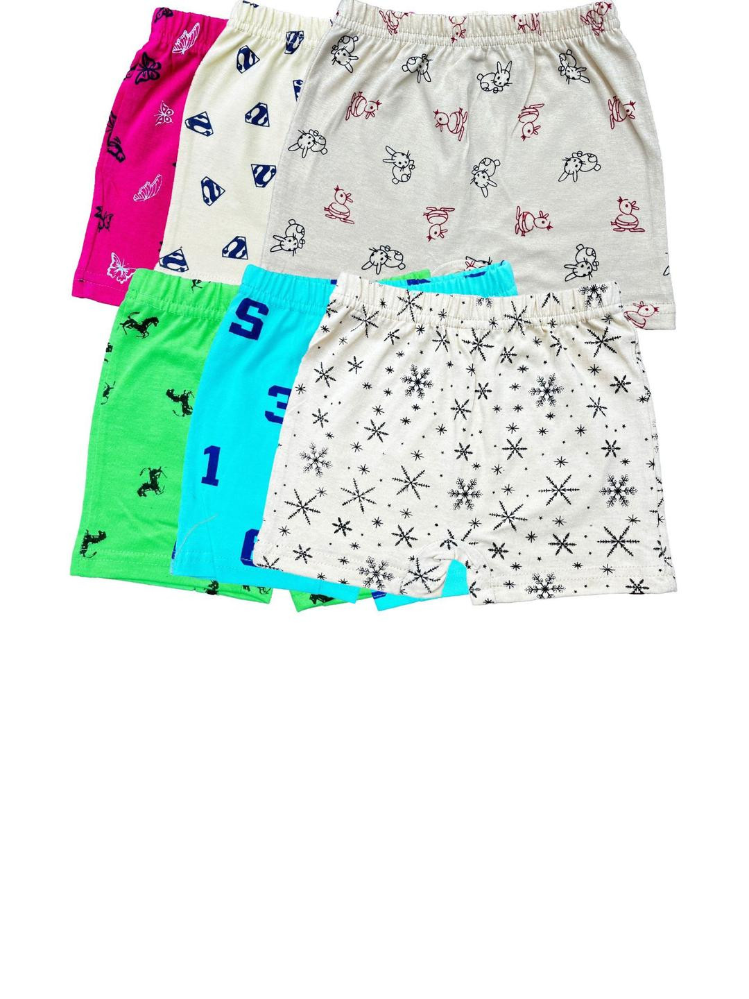 Fasha Kids-Unisex Pack Of 6 Mid Rise Regular Fit Graphic Printed Shorts