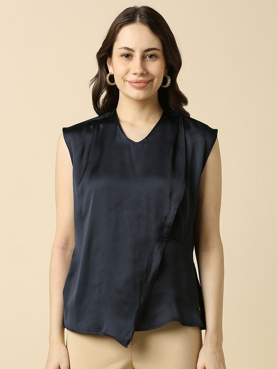 Allen Solly Woman Solid V-Neck Sleeveless Formal Top