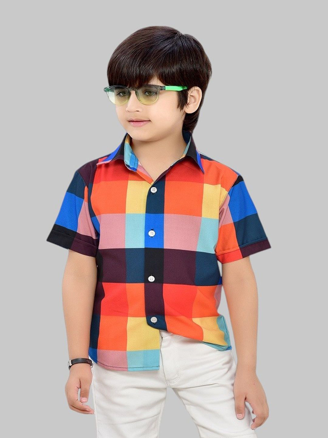 Club96 Boys Standard Fit Checked Spread Collar Cotton Casual Shirt