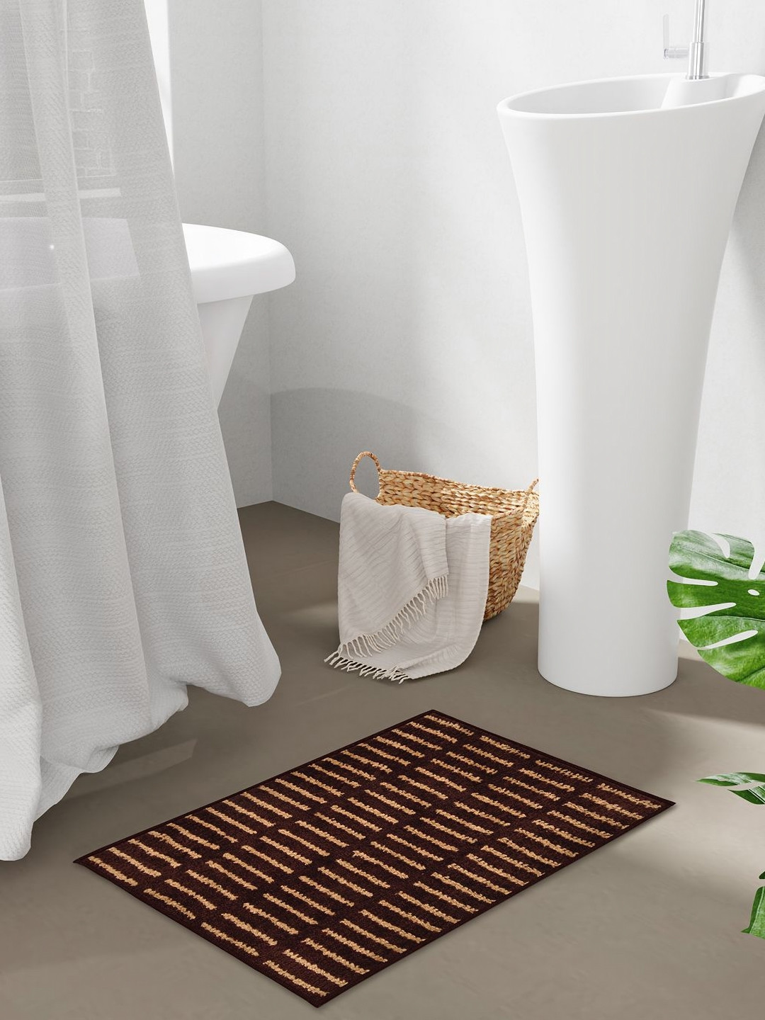 STELLAR HOME Ibiza Brown & Beige Textured 1300  GSMBathRugs