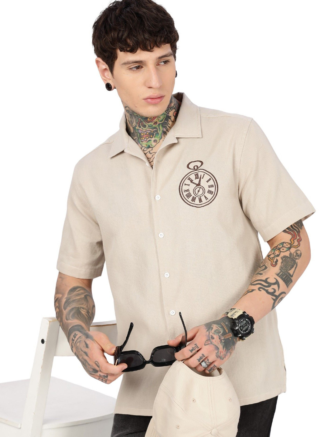 Eszett Time Oversized Cuban Collar Cotton Shirt