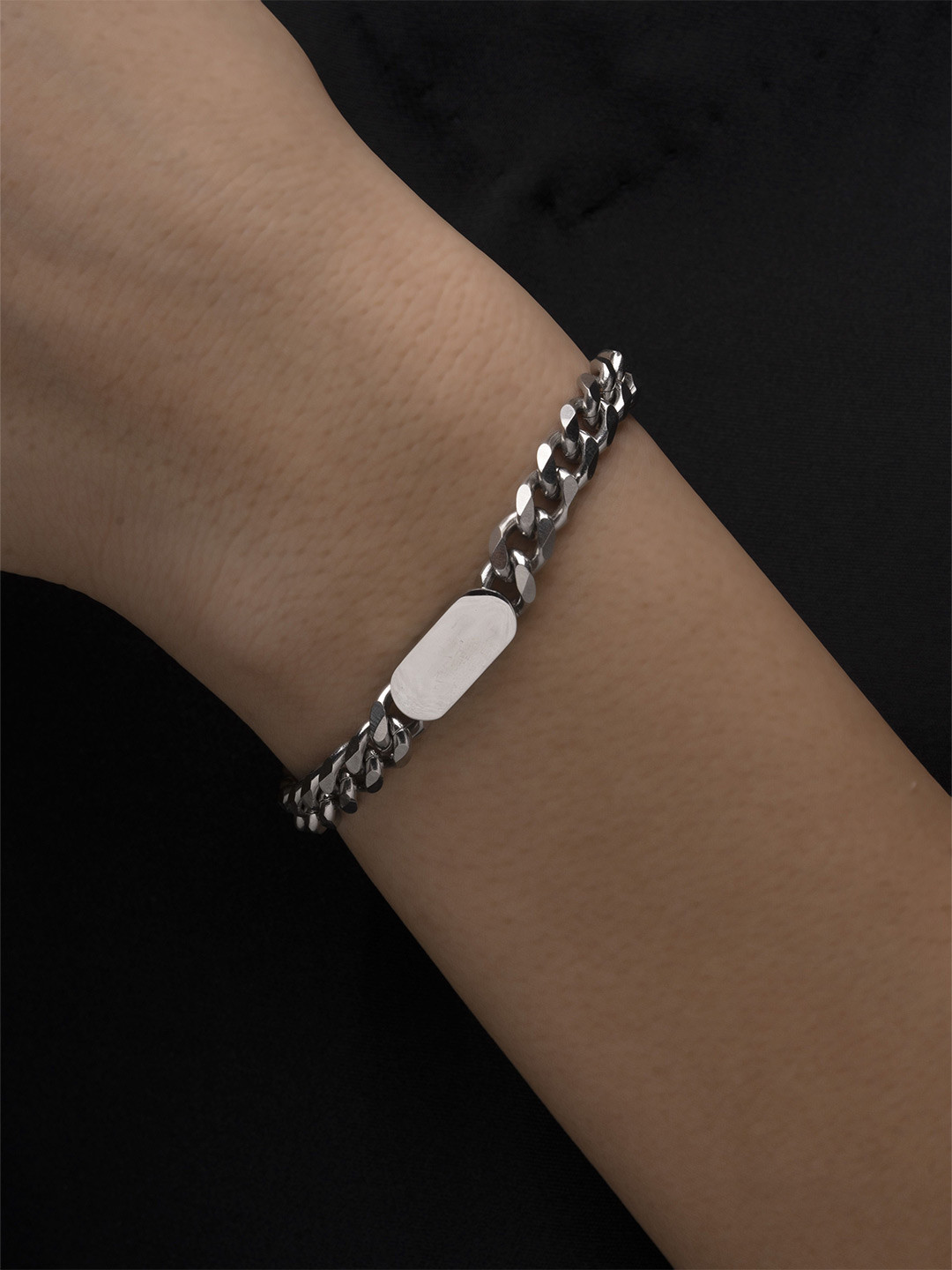 ARTKLIM Silver-Plated Stainless Steel Bold Curb Chain Link Bracelet
