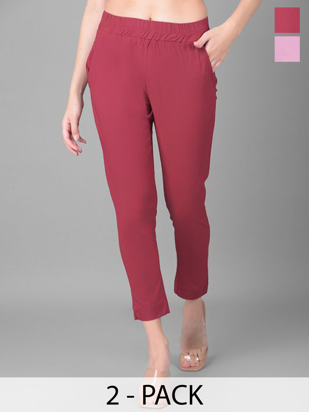 Comfort Lady Women Pack Of 2 Cotton Mid-Rise Formal Trousers