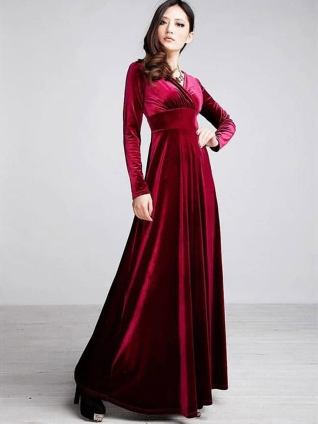 WESTCHIC Velvet Fit & Flare Maxi Dress