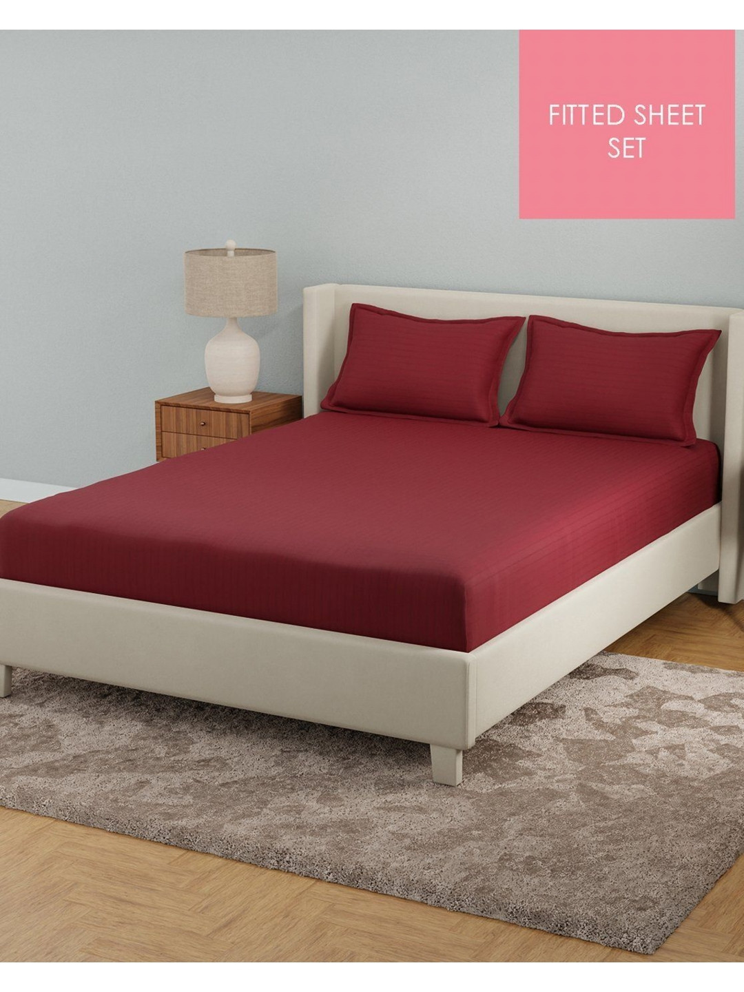 STELLAR HOME Prism Red Striped Fitted 210 TC Cotton King Bedsheet Set 2.54 m x 2.74 m