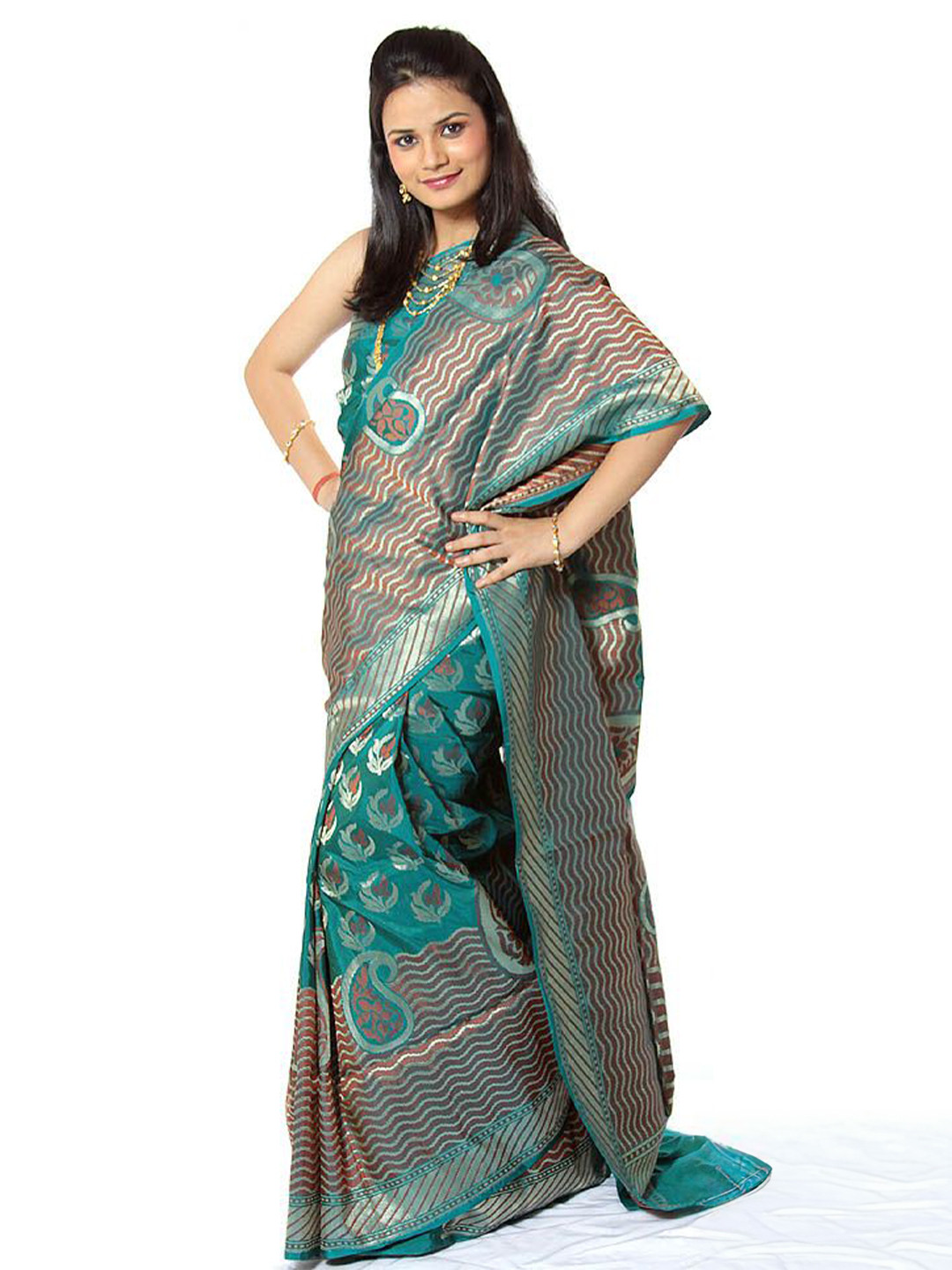 Exotic India Woven Design Pure Georgette Banarasi Saree