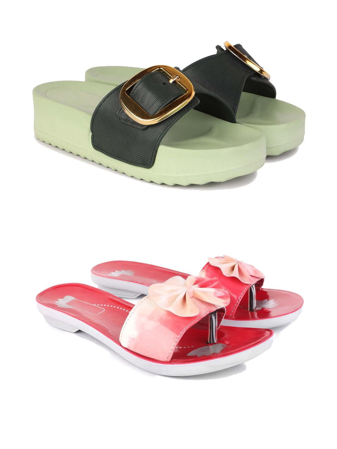 DRACKFOOT Women Solid EVA Thong Flip-Flops Pack Of 2