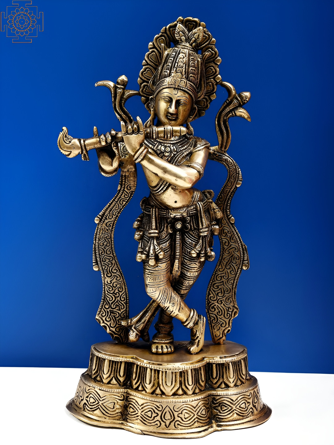 Exotic India Gold-Toned & Black Lord Murli Krishna Brass Idol Showpiece