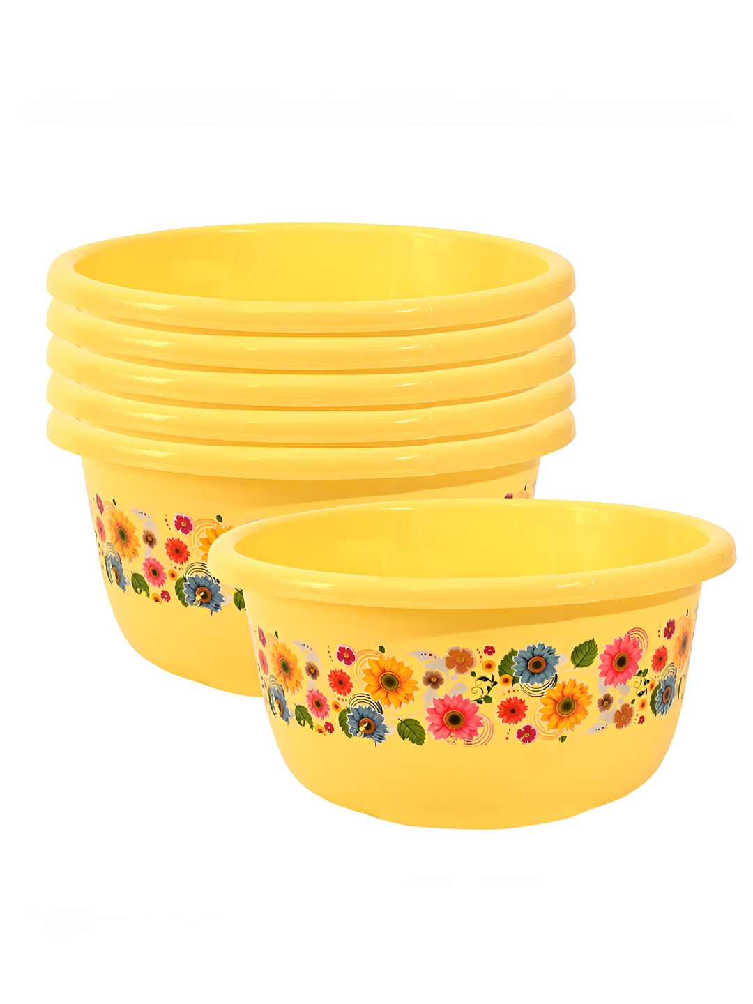Aura Yellow & Pink 6 Pieces Floral Printed Glossy Multipurpose Bath Tub