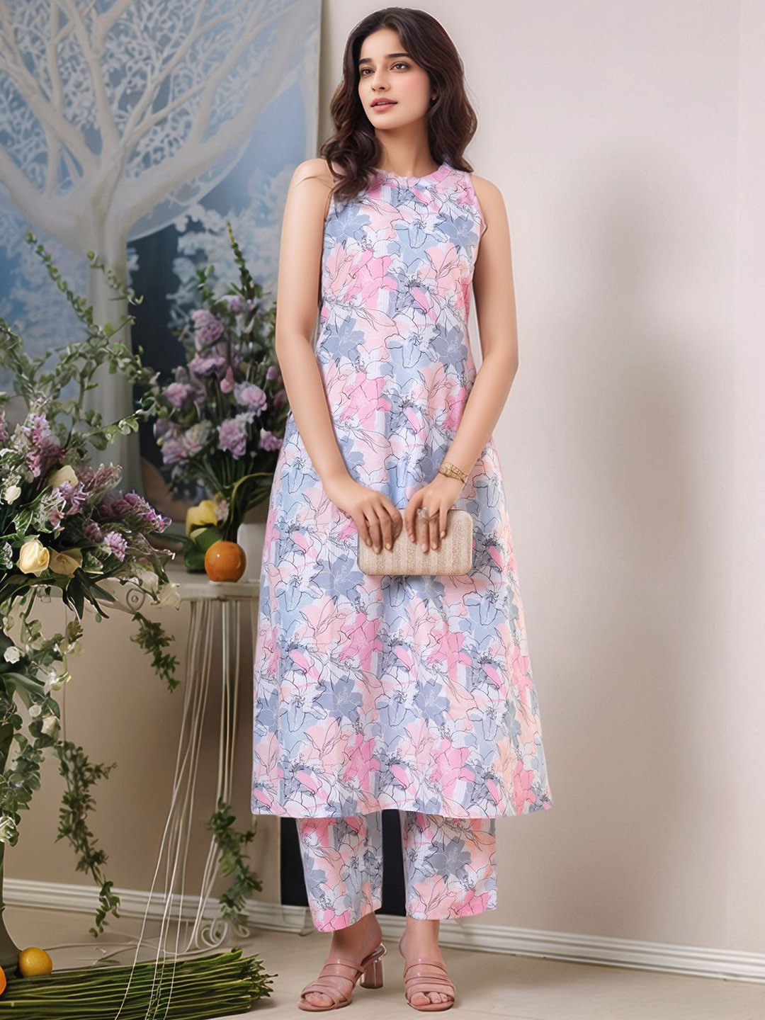 Aaghnya Women Floral Printed Regular Kurta with Palazzos