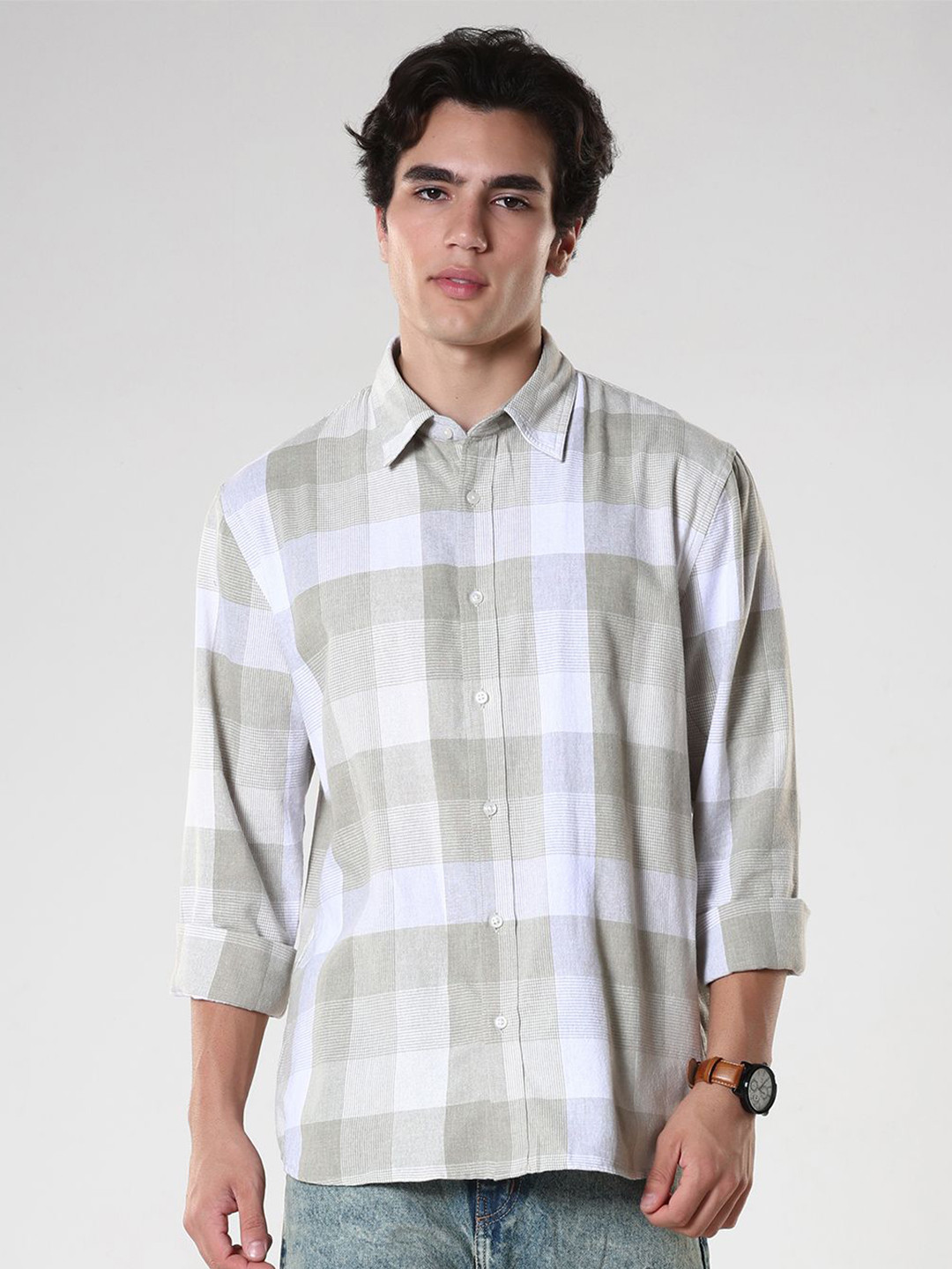 Espanshe Gingham Checked Long Sleeves Pure Cotton Shirt